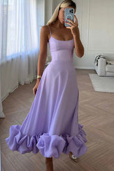 Vestido de cóctel de fiesta con volantes y tirantes finos en forma de A